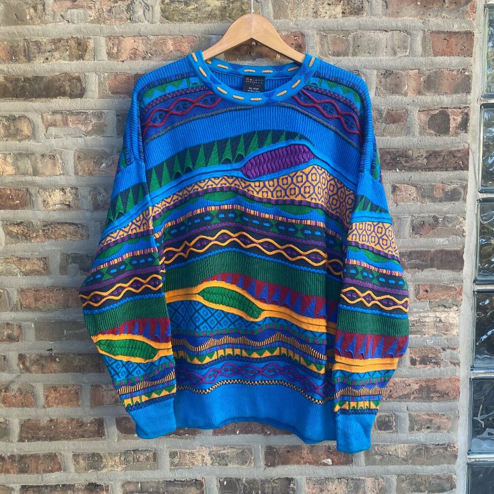 Vintage 90's Emaroo 3D Coogi style Biggie Cotton Sweater Men's L Australia